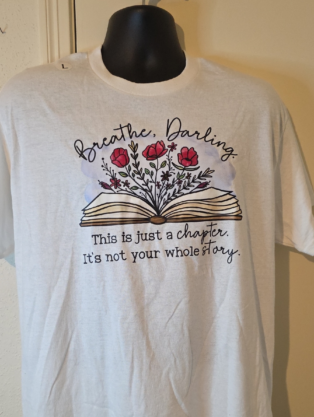 Gildan White Tee with Pink Floral Book Graphic